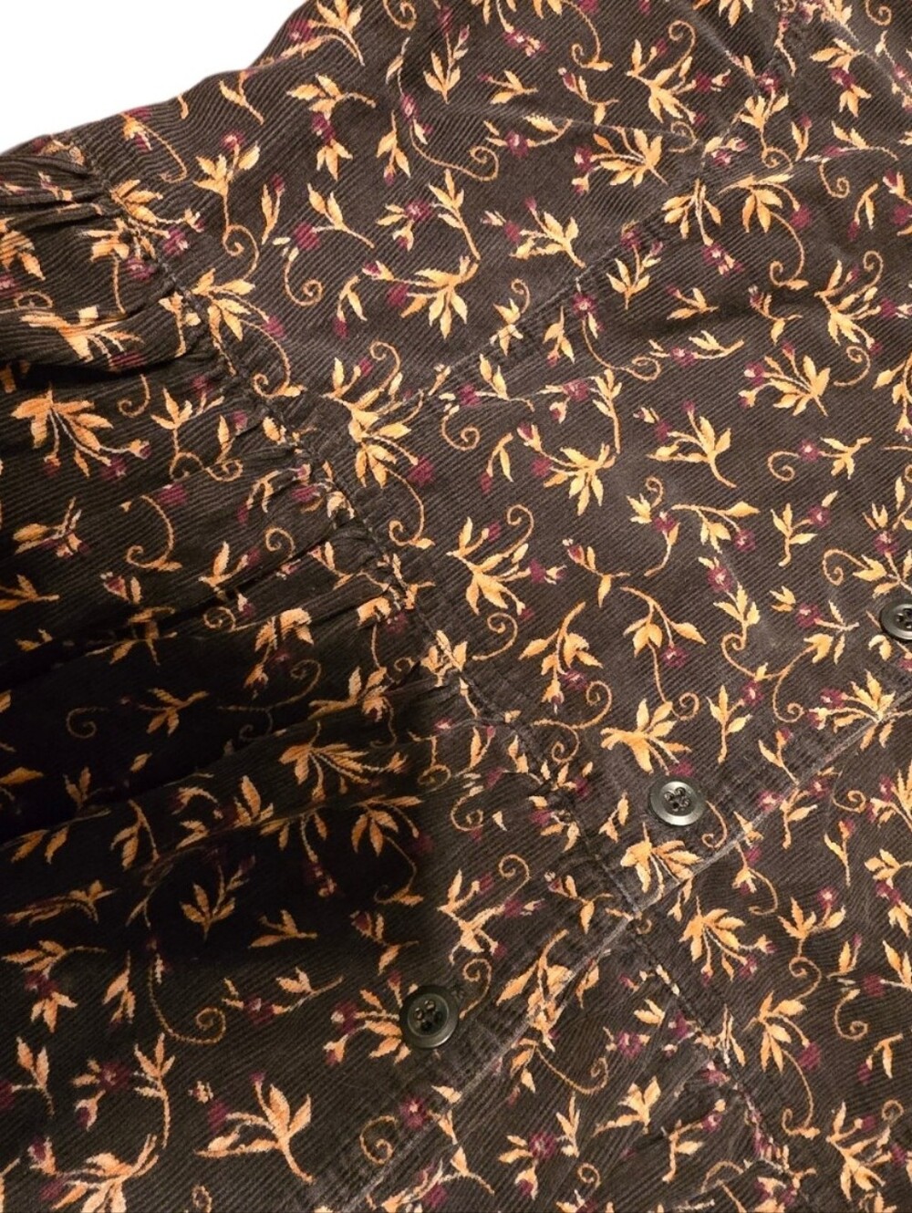 Vintage 90s L.L. Bean Floral Corduroy Button-Down Midi Dress Dark Brown Sz 10 - Picture 4 of 10